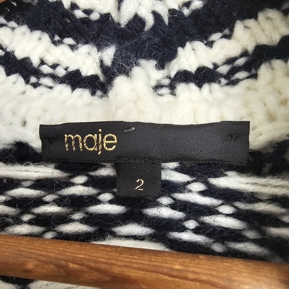 Maje Nordic Fair Isle Chunky Knit Wool Blend Cardigan Oversized Cozy Luxury S/M - Picture 4 of 13